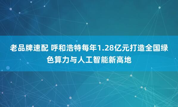 老品牌速配 呼和浩特每年1.28亿元打造全国绿色算力与人工智能新高地